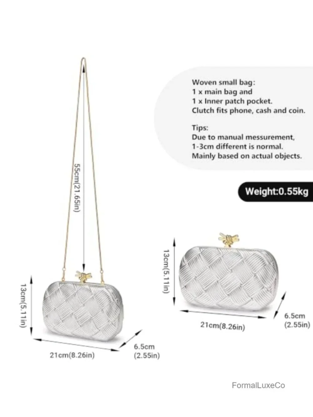 Woven Evening Clutch with Gold Tone Hardware and Chain